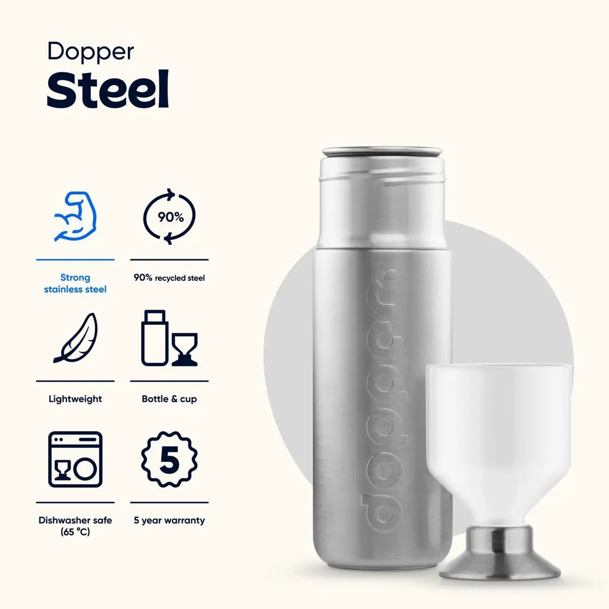 Dopper Steel Genanvendelig Vandflaske 800 ml